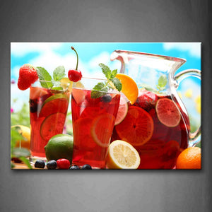 Red Drink With Lemon And Strawberry  Wall Art Painting Pictures Print On Canvas Food The Picture For Home Modern Decoration 