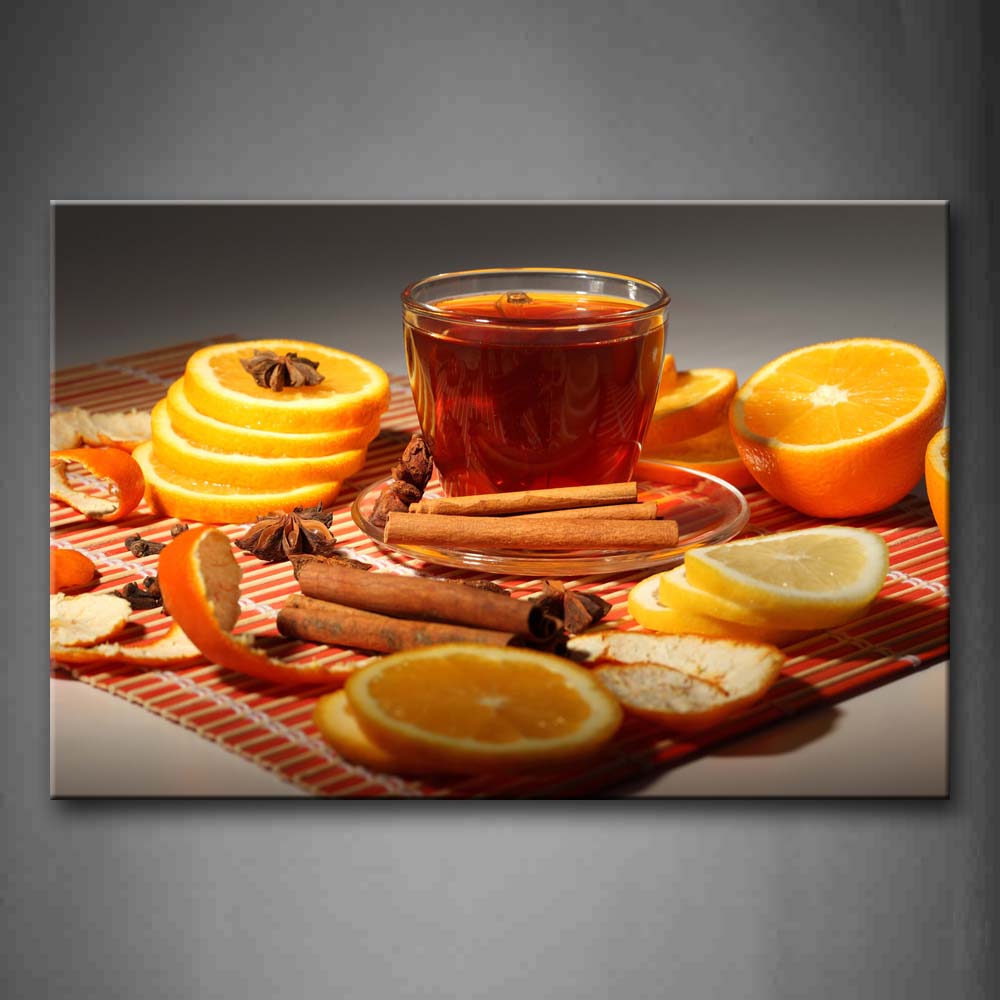 Brown Tea In Cup With Lemon Wall Art Painting Pictures Print On Canvas Food The Picture For Home Modern Decoration 