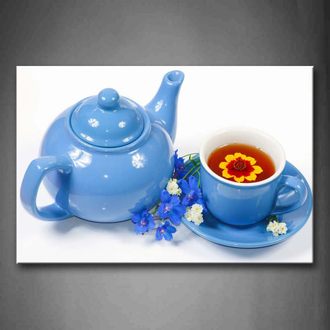 Tea With Flower In Blue Teapot Wall Art Painting Pictures Print On Canvas Food The Picture For Home Modern Decoration 