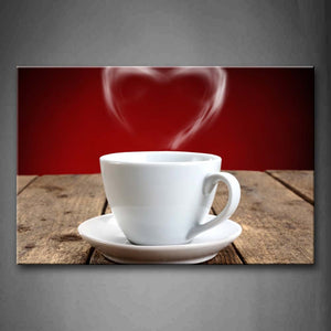 Red Coffee In White Cup With Smoke Heart Wall Art Painting Pictures Print On Canvas Food The Picture For Home Modern Decoration 