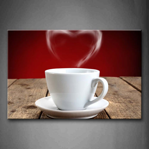 Red Coffee In White Cup With Smoke Heart Wall Art Painting Pictures Print On Canvas Food The Picture For Home Modern Decoration 