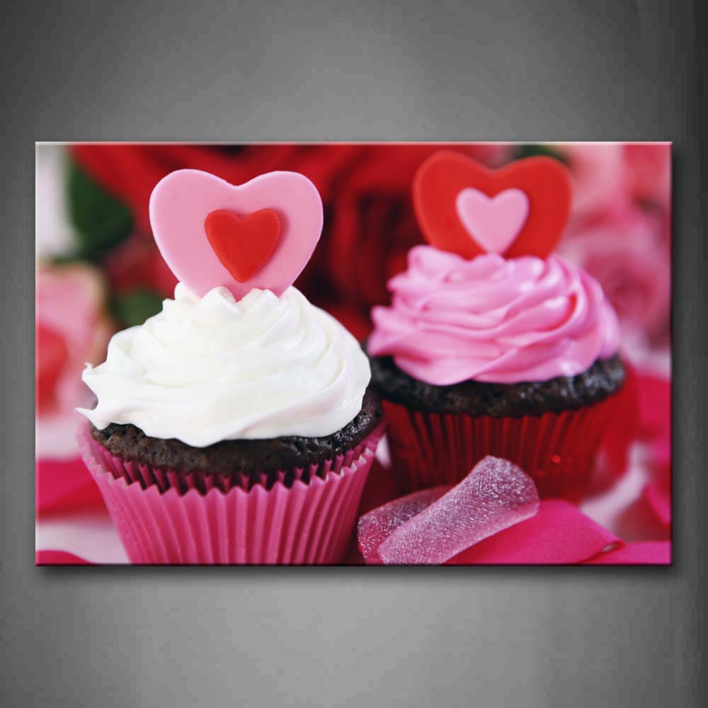 White And Pink Cupcake With Red Heart Wall Art Painting The Picture Print On Canvas Food Pictures For Home Decor Decoration Gift 