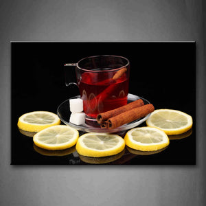 Brown Tea In Glass With White Sugar Lemon Wall Art Painting The Picture Print On Canvas Food Pictures For Home Decor Decoration Gift 