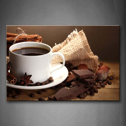 Brown Coffee In White Cup Wall Art Painting Pictures Print On Canvas Food The Picture For Home Modern Decoration 