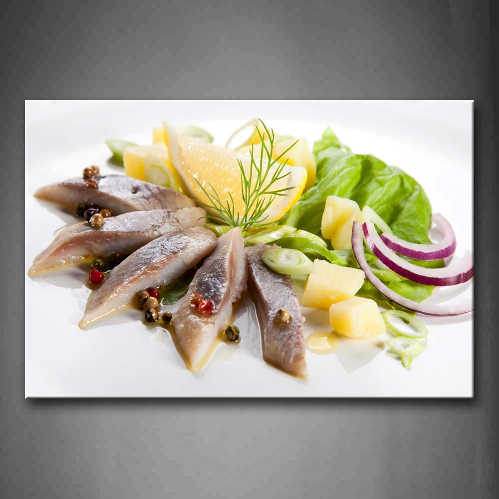 Fish With Lemon And Vegetable  Wall Art Painting Pictures Print On Canvas Food The Picture For Home Modern Decoration 