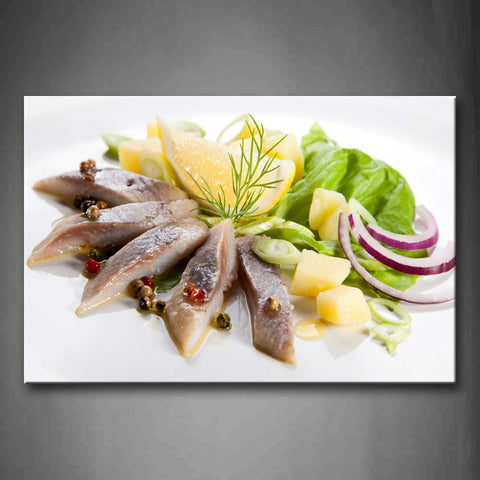 Fish With Lemon And Vegetable  Wall Art Painting Pictures Print On Canvas Food The Picture For Home Modern Decoration 