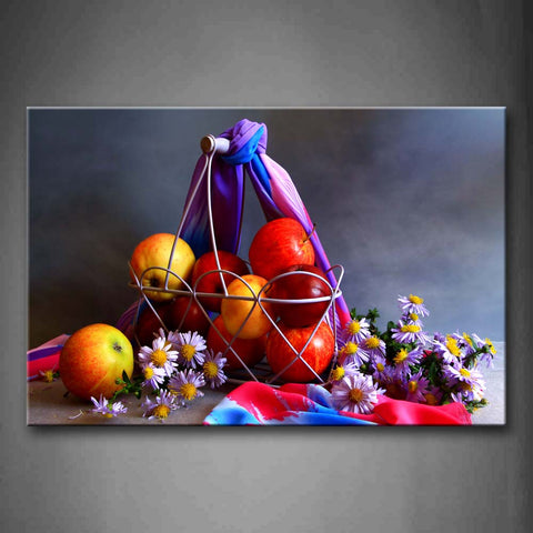 Red Fresh Apple In Basket With Purple Flower Wall Art Painting The Picture Print On Canvas Food Pictures For Home Decor Decoration Gift 