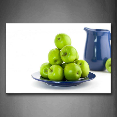 Green Apple In Blue Plate Wall Art Painting The Picture Print On Canvas Food Pictures For Home Decor Decoration Gift 