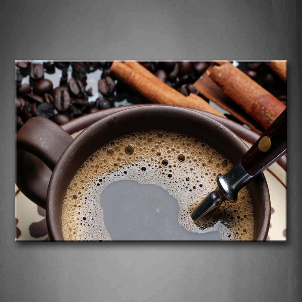 Brown Coffee In Cup With Spoon Wall Art Painting Pictures Print On Canvas Food The Picture For Home Modern Decoration 