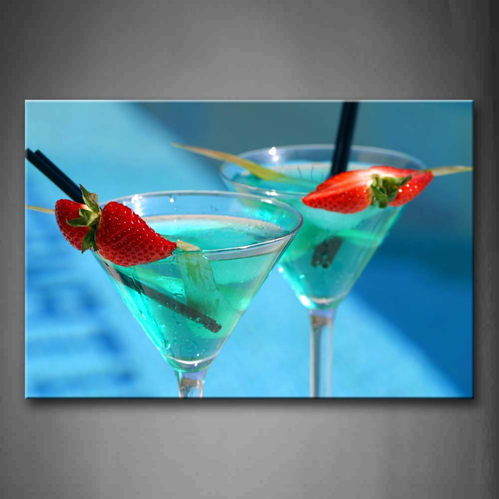 Blue Cocktail With Strawberry In Cup Wall Art Painting The Picture Print On Canvas Food Pictures For Home Decor Decoration Gift 