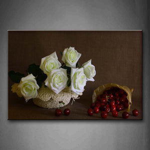 Red Cherry With White Rose  Wall Art Painting The Picture Print On Canvas Food Pictures For Home Decor Decoration Gift 