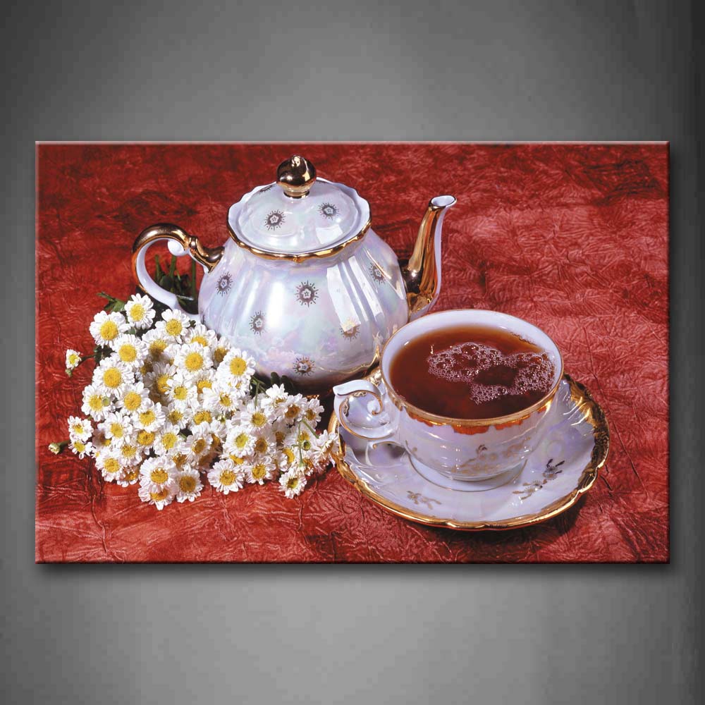 Brown Tea In Teapot With Daisy  Wall Art Painting Pictures Print On Canvas Food The Picture For Home Modern Decoration 