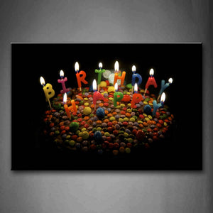 Colorful Cake With Candles Wall Art Painting Pictures Print On Canvas Food The Picture For Home Modern Decoration 