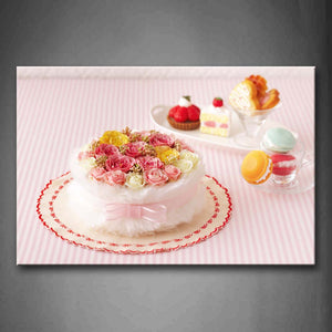 White Cake With Colorful Rose Wall Art Painting Pictures Print On Canvas Food The Picture For Home Modern Decoration 