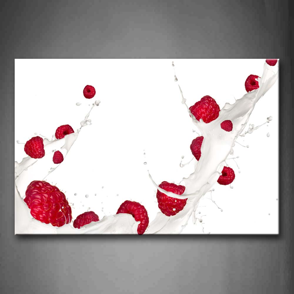 Raspberry With Splash Milk Wall Art Painting The Picture Print On Canvas Food Pictures For Home Decor Decoration Gift 