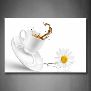 Splash Tea In White Cup With Daisy Wall Art Painting The Picture Print On Canvas Food Pictures For Home Decor Decoration Gift 