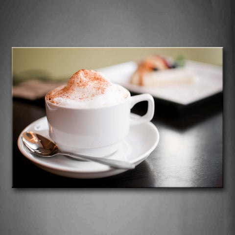 White Coffee In Cup With Spoon Wall Art Painting The Picture Print On Canvas Food Pictures For Home Decor Decoration Gift 