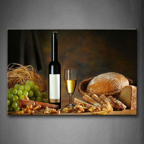 Grape Wine With Bread  Wall Art Painting Pictures Print On Canvas Food The Picture For Home Modern Decoration 