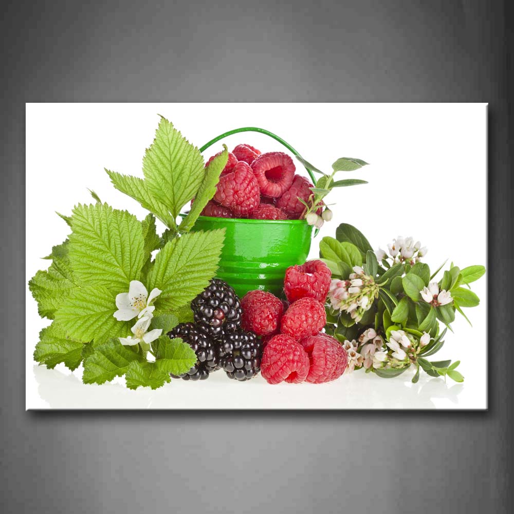 Red Black Berry With Green Leaf And Flower Wall Art Painting Pictures Print On Canvas Food The Picture For Home Modern Decoration 