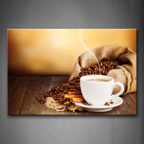 Hpt Coffee In White Cup With Herb  Wall Art Painting The Picture Print On Canvas Food Pictures For Home Decor Decoration Gift 