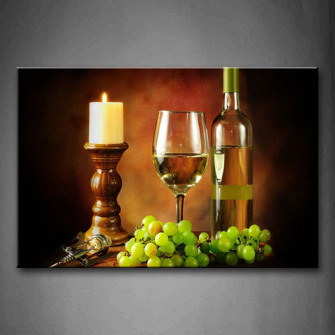 Green Grape Wine And Candle Wall Art Painting Pictures Print On Canvas Food The Picture For Home Modern Decoration 