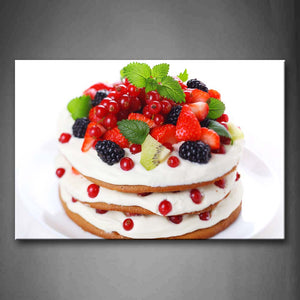 Red Cake With Cream And Various Fruit  Wall Art Painting The Picture Print On Canvas Food Pictures For Home Decor Decoration Gift 