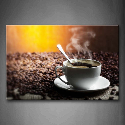 Hot Coffee With Spoon In Cup Wall Art Painting Pictures Print On Canvas Food The Picture For Home Modern Decoration 