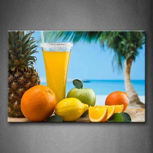 Drink With Orange Lemon Apple In Seaside Wall Art Painting The Picture Print On Canvas Food Pictures For Home Decor Decoration Gift 