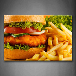 Burger With Vegetable Chips Wall Art Painting Pictures Print On Canvas Food The Picture For Home Modern Decoration 