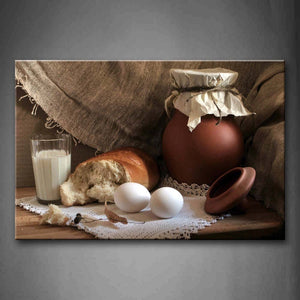 Brown Milk Bread And Egg With Pot In Table Wall Art Painting Pictures Print On Canvas Food The Picture For Home Modern Decoration 