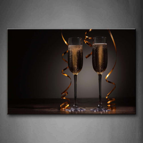 Brown Wine In Glass With Golden Ribbon Wall Art Painting Pictures Print On Canvas Food The Picture For Home Modern Decoration 