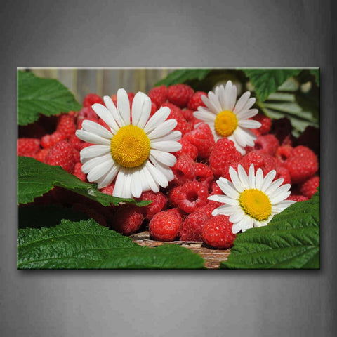 Red Raspberry And White Flower Yellow Stamen Wall Art Painting Pictures Print On Canvas Food The Picture For Home Modern Decoration 