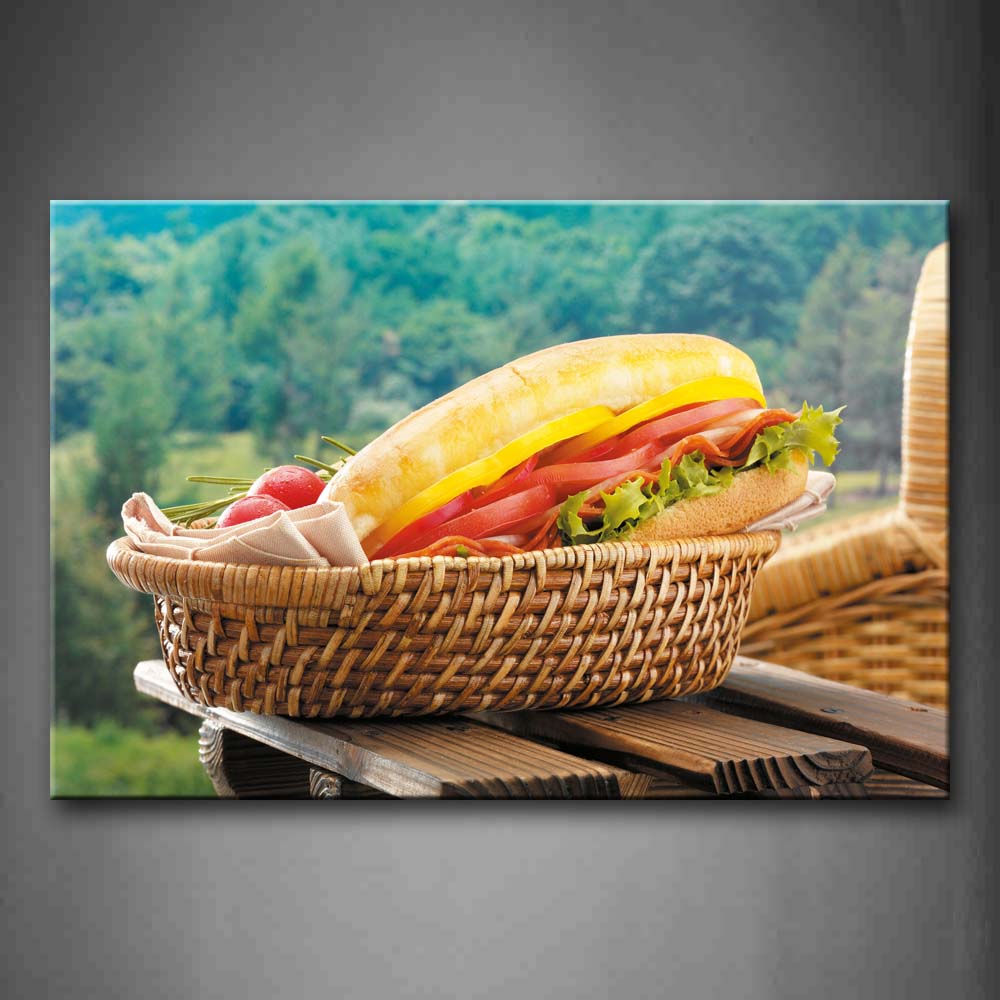 Sandwich With Ham And Fruit In Basket Wall Art Painting The Picture Print On Canvas Food Pictures For Home Decor Decoration Gift 