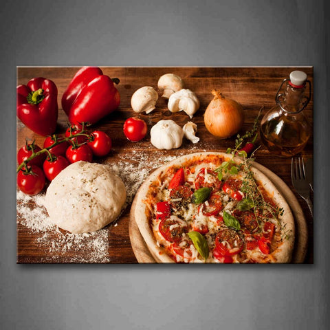 Brown Pizza And Red Tomato Pepper White Paste Wall Art Painting Pictures Print On Canvas Food The Picture For Home Modern Decoration 