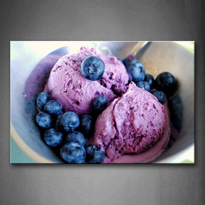 Purple Ice Cream With Blueberry In Bowl Wall Art Painting Pictures Print On Canvas Food The Picture For Home Modern Decoration 