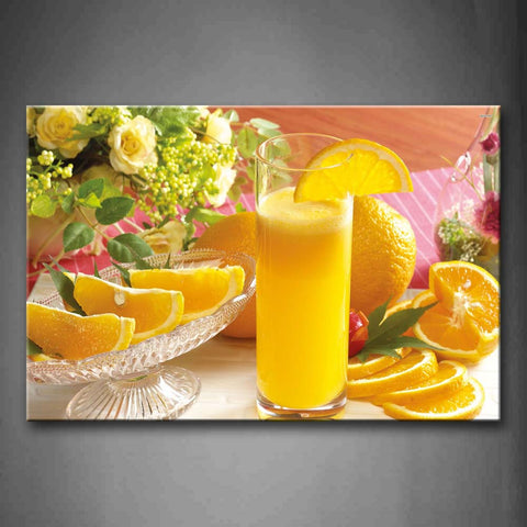 Yellow Orange With Juice And Rose Wall Art Painting Pictures Print On Canvas Food The Picture For Home Modern Decoration 