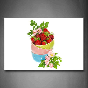 Strawberry With Pink Flower In Bowl Wall Art Painting Pictures Print On Canvas Food The Picture For Home Modern Decoration 