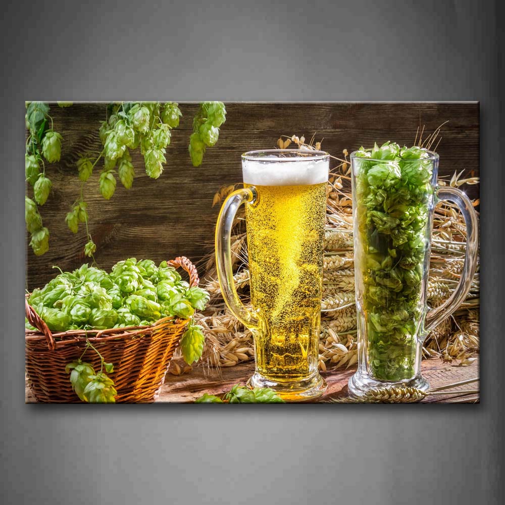 Yellow Beer In Glass And Green Plant Wheat Wall Art Painting The Picture Print On Canvas Food Pictures For Home Decor Decoration Gift 