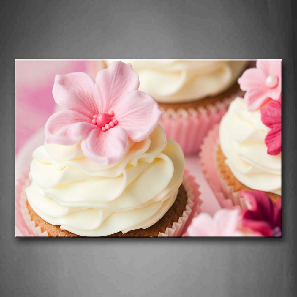 Cupcake With Pink Flower Shape Wall Art Painting Pictures Print On Canvas Food The Picture For Home Modern Decoration 