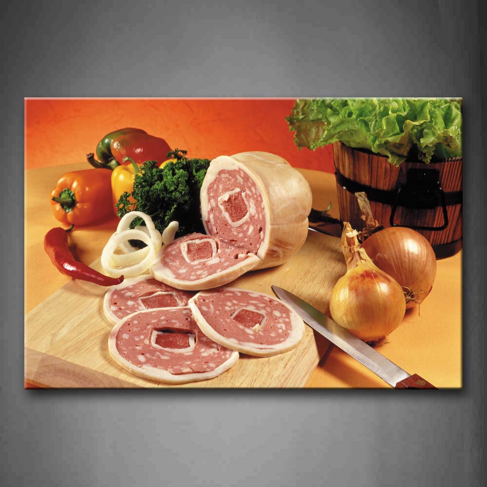 Meat With Various Vegetable  And Knife Wall Art Painting Pictures Print On Canvas Food The Picture For Home Modern Decoration 