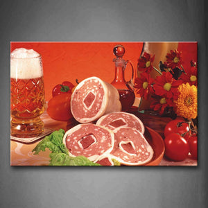 Meat With Beer And Flower Vegetable Wall Art Painting The Picture Print On Canvas Food Pictures For Home Decor Decoration Gift 