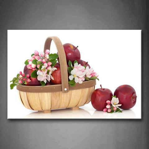 Red Apple With Pink Flower In Basket Wall Art Painting The Picture Print On Canvas Food Pictures For Home Decor Decoration Gift 