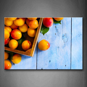 Yellow Peach With Leaf In Blue  Wall Art Painting Pictures Print On Canvas Food The Picture For Home Modern Decoration 