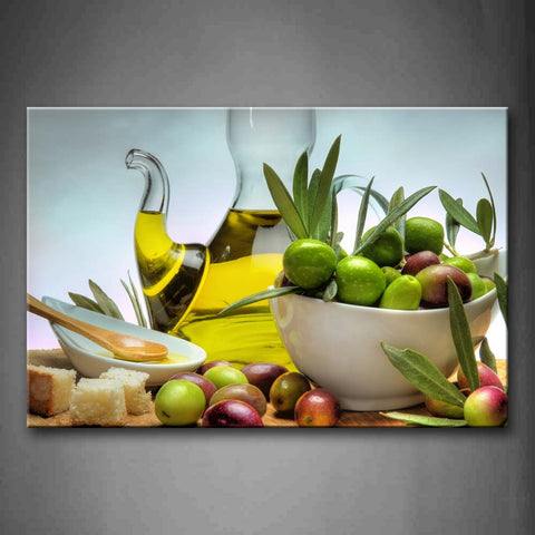 Olive With Green Leaf And Oil Wall Art Painting Pictures Print On Canvas Food The Picture For Home Modern Decoration 