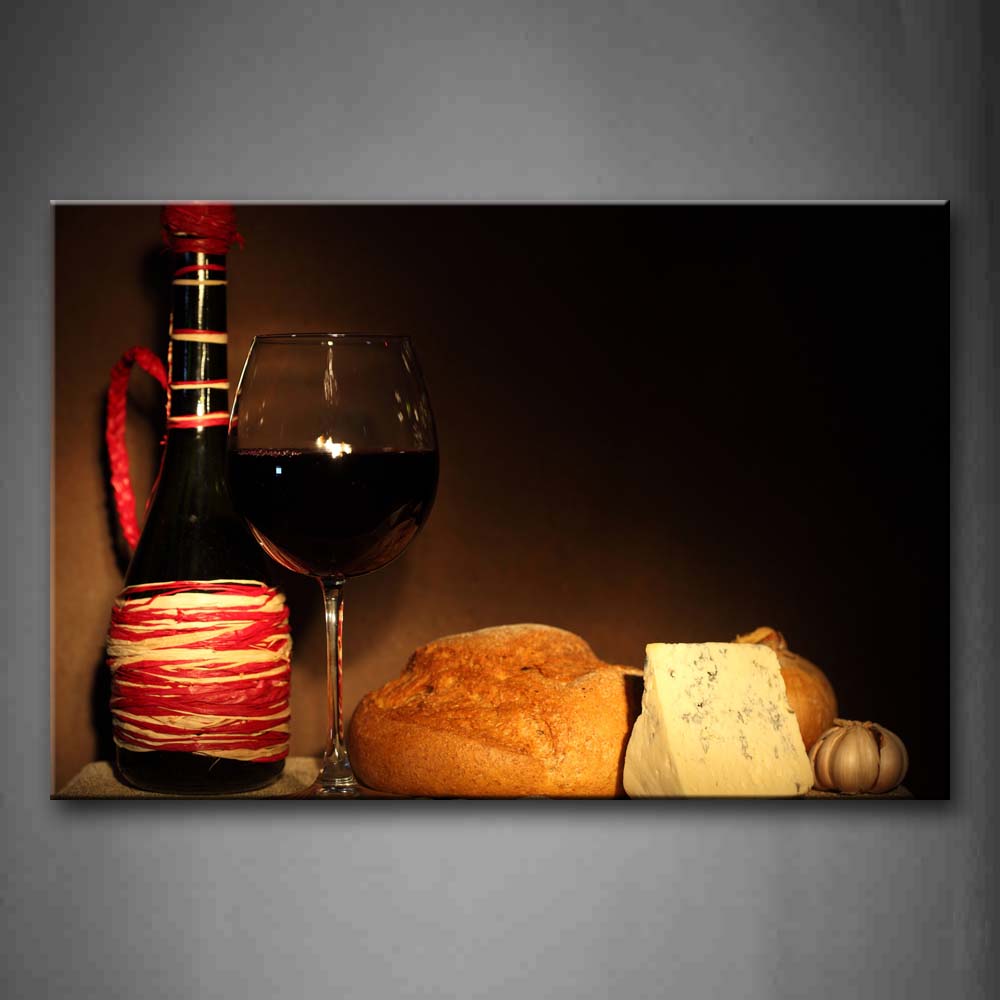 Brown Bread Cheese And Wine Wall Art Painting Pictures Print On Canvas Food The Picture For Home Modern Decoration 