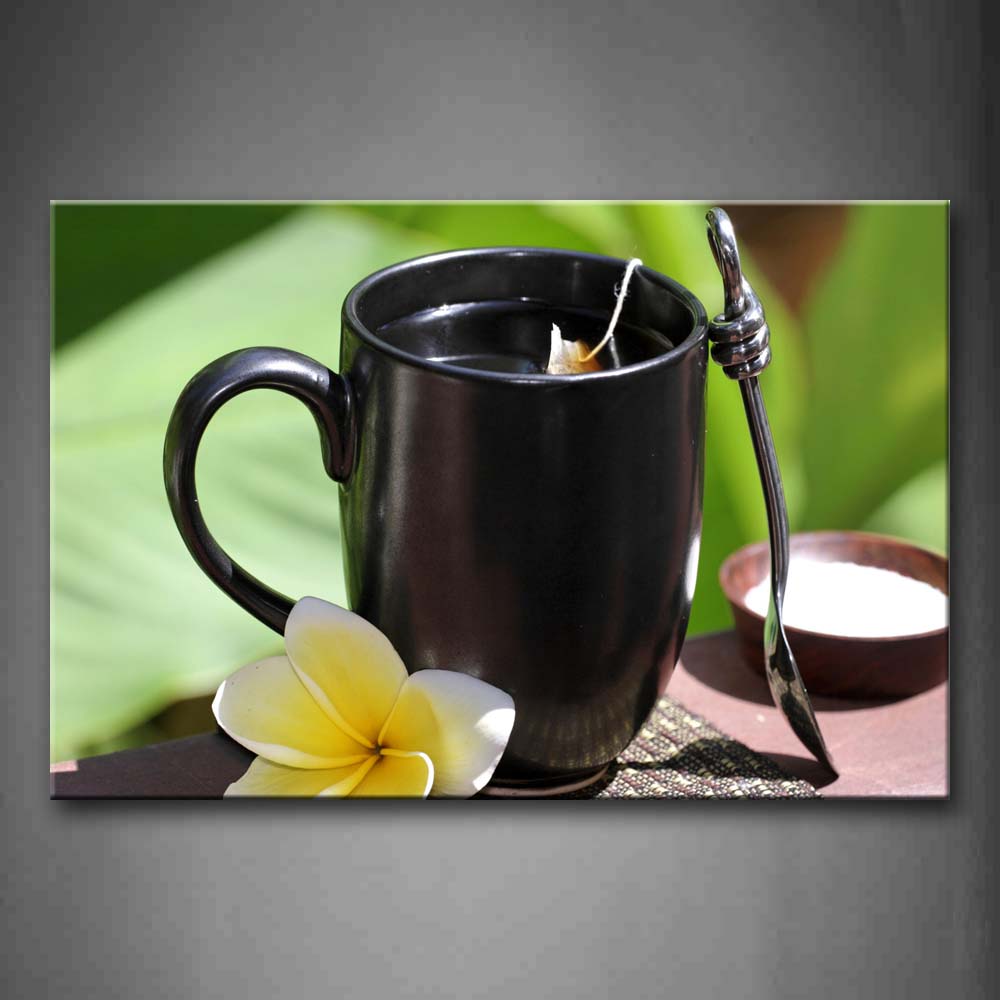 Tea In Black Cup With Flower Wall Art Painting Pictures Print On Canvas Food The Picture For Home Modern Decoration 