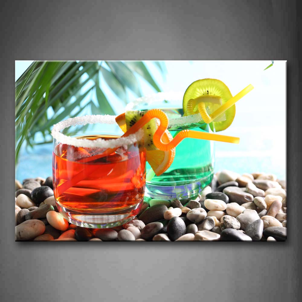 Red And Blue Cocktail With Fruit In Beach Wall Art Painting Pictures Print On Canvas Food The Picture For Home Modern Decoration 