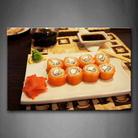 Delicious Sushi In White Plate Wall Art Painting Pictures Print On Canvas Food The Picture For Home Modern Decoration 