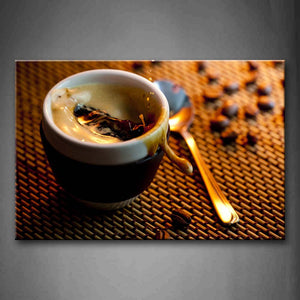 Brown Coffee In Cup With Spoon  Wall Art Painting The Picture Print On Canvas Food Pictures For Home Decor Decoration Gift 