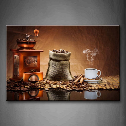 Brown Hot Coffee In White Cup With Bag Wall Art Painting Pictures Print On Canvas Food The Picture For Home Modern Decoration 